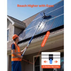 solar panel cleaning kit, 26 ft, water fed pole kit with cleaning brush, squeegee, soap dispenser, extendable aluminum telescopic pole, 180° rotatable brush head, for roof mounted solar panels