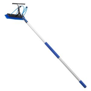 Solar Panel Cleaning Kit, 26 ft, Water Fed Pole Kit with Cleaning Brush, Squeegee, Soap Dispenser, Extendable Aluminum Telescopic Pole, 180° Rotatable Brush Head, for Roof Mounted Solar Panels