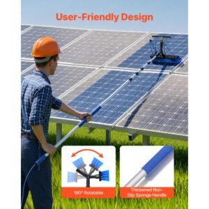 solar panel cleaning kit, 26 ft, water fed pole kit with cleaning brush, squeegee, soap dispenser, extendable aluminum telescopic pole, 180° rotatable brush head, for roof mounted solar panels