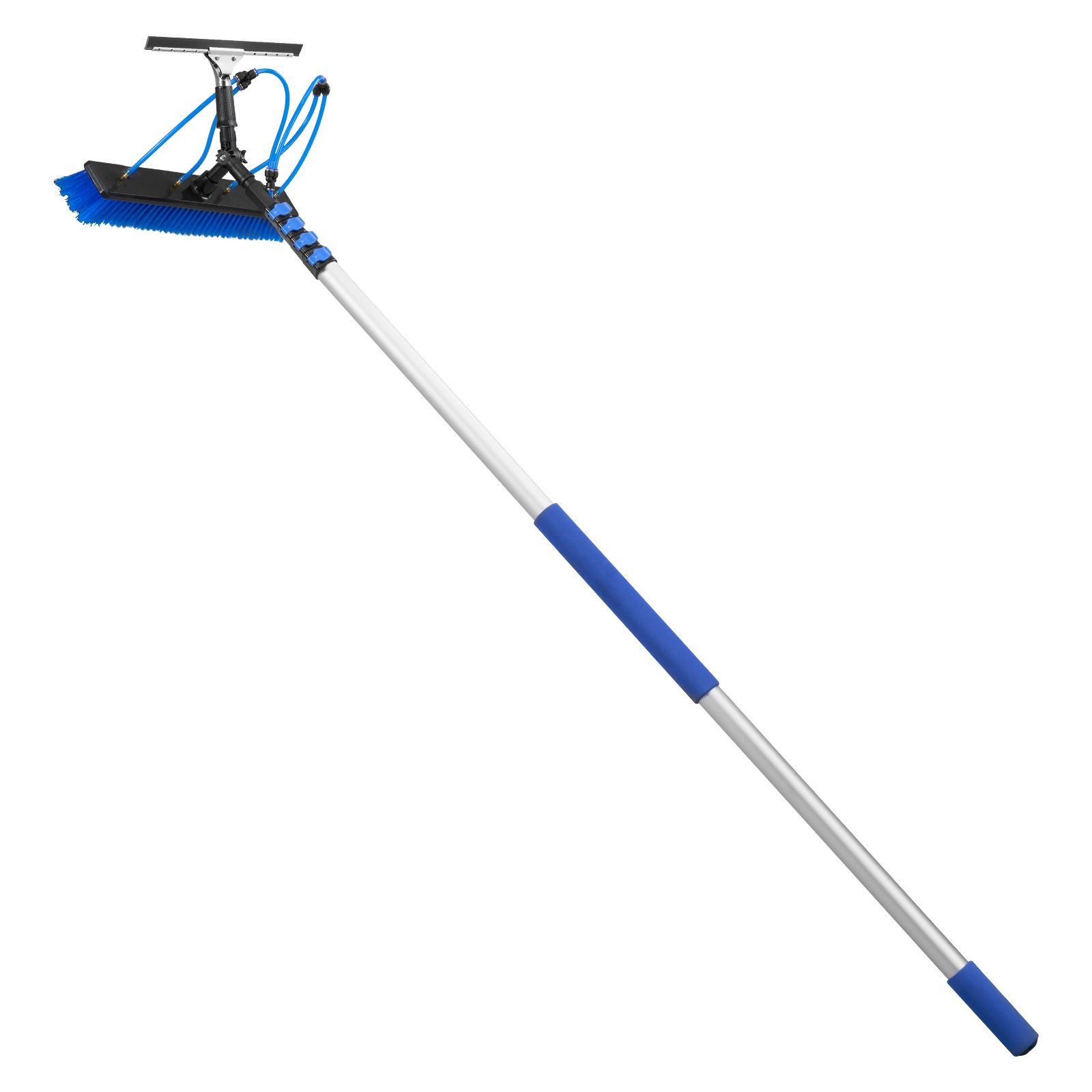 solar panel cleaning kit, 26 ft, water fed pole kit with cleaning brush, squeegee, soap dispenser, extendable aluminum telescopic pole, 180° rotatable brush head, for roof mounted solar panels