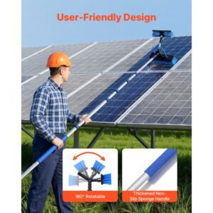 solar panel cleaning kit, 33 ft, water fed pole kit with cleaning brush, soap dispenser, extendable aluminum telescopic pole, 180° rotatable brush head, for roof mounted solar panels, windows