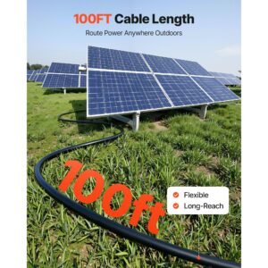 solar panel wire, 100 ft black + 100 ft red kit, 10 awg (6 mm²) solar panel extension cable, pv tinned copper wire, for outdoor home off grid photovoltaic systems automotive rv boat marine, ip67