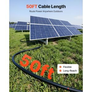 solar panel wire, 50 ft black + 50 ft red kit, 10 awg (6 mm²) solar panel extension cable, pv tinned copper wire, for outdoor home off grid photovoltaic systems automotive rv boat marine, ip67