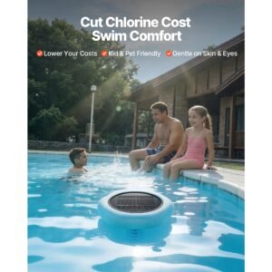 solar pool ionizer, hexagon copper pool ionizer up to 45000 gal, floating automatic water cleaner and purifier, chlorine free water, with copper anode, spring, brush and filter for pools & spas
