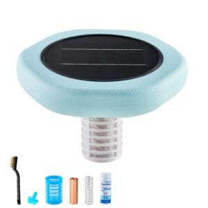 Solar Pool Ionizer, Hexagon Copper Pool Ionizer Up to 45000 Gal, Floating Automatic Water Cleaner and Purifier, Chlorine Free Water, with Copper Anode, Spring, Brush and Filter for Pools & Spas