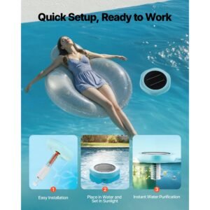 solar pool ionizer, hexagon copper pool ionizer up to 45000 gal, floating automatic water cleaner and purifier, chlorine free water, with copper anode, spring, brush and filter for pools & spas