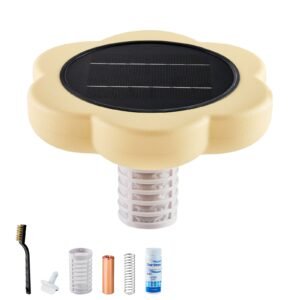 Solar Pool Ionizer, Petal Copper Pool Ionizer Up to 45000 Gal, Floating Automatic Water Cleaner and Purifier, Chlorine Free Water, with Copper Anode, Spring, Brush and Filter for Pools & Spas