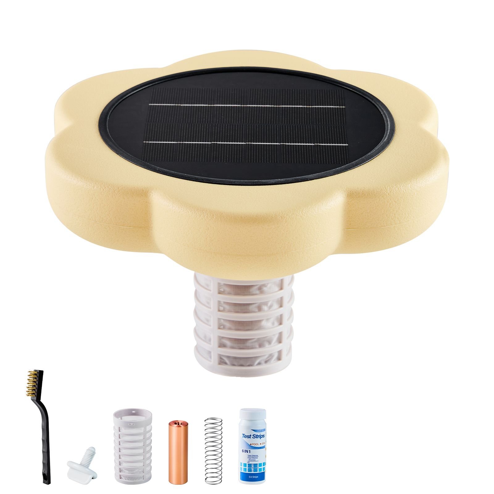 solar pool ionizer, petal copper pool ionizer up to 45000 gal, floating automatic water cleaner and purifier, chlorine free water, with copper anode, spring, brush and filter for pools & spas