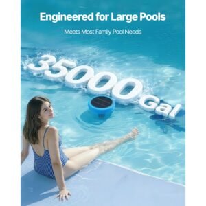 solar pool ionizer, round copper pool ionizer up to 35000 gal, floating automatic water cleaner and purifier, chlorine free water, with copper anode, spring, brush and filter for pools & spas