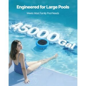 solar pool ionizer, round copper pool ionizer up to 45000 gal, floating automatic water cleaner and purifier, chlorine free water, with copper anode, spring, brush and filter for pools & spas