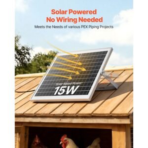 solar powered fan, 15w solar panel with 2 fans, adjustable solar panel angle, 2668 rpm high speed, flexible installation, fast air exchange for greenhouse, grow tents, chicken coops, shelters