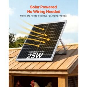 solar powered fan, 25w solar panel with 220 cfm airflow, adjustable panel angle, 2030 rpm high speed, flexible install, fast air exchange for greenhouse, grow tents, chicken coops, shelters