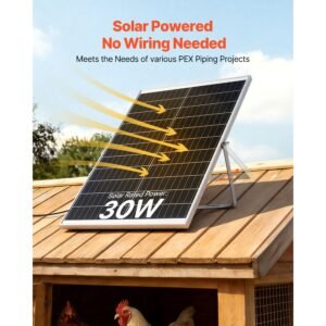 solar powered fan, 30w solar panel with 2 fans, adjustable solar panel angle, 2668 rpm high speed, flexible installation, fast air exchange for greenhouse, grow tents, chicken coops, shelters