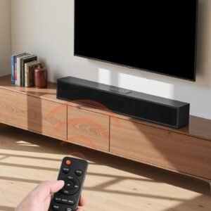 sound bar for smart tv, 2.0 channel, 24 inch compact soundbar tv speakers for projector, bluetooth aux connection, remote control, easy setup, 80w surround sound system for pc home theater audio