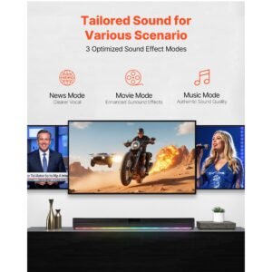 sound bar for smart tv, 2.0 channel, 32 inch compact soundbar tv speakers for projector, bluetooth aux connection, remote control, easy setup, 80w surround sound system for pc home theater audio