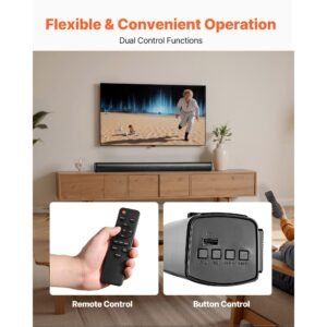 sound bar for smart tv, 2.1 channel, 35 inch compact soundbar tv speakers with built in subwoofer for projector, bluetooth aux connection, easy setup, 120w surround sound system for home audio