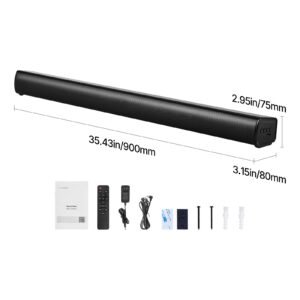 sound bar for smart tv, 2.1 channel, 35 inch compact soundbar tv speakers with built in subwoofer for projector, bluetooth aux connection, easy setup, 120w surround sound system for home audio