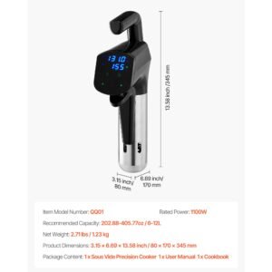 sous vide precision cooker, 1100w sous vide cooking machine, immersion circulator with led digital display, secure clamp design, temperature & timer control, professional sous vide cooker