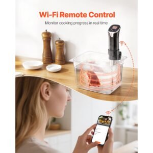 sous vide precision cooker, 1100w sous vide cooking machine, wifi immersion circulator with 10 preset recipes, lcd touchscreen, fast heating, accurate temperature & timer, app control