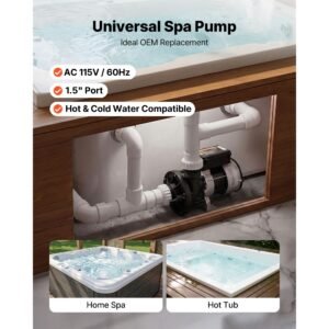 spa pump 1.5hp hot tub bath pump 115v 119gpm flow rate with 1.5" port, 90° rotational interface, 54 ft max lifting height, copper motor, spa bath water circulation, compatible with oem models