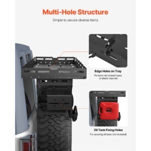 spare tire cargo basket, for 30 40 inch tires, fit for 1976 2024 jeep wrangler jk jl tj yj cj, 80 lbs load capacity, utility cargo basket rack storage tray replacement, no drill installation
