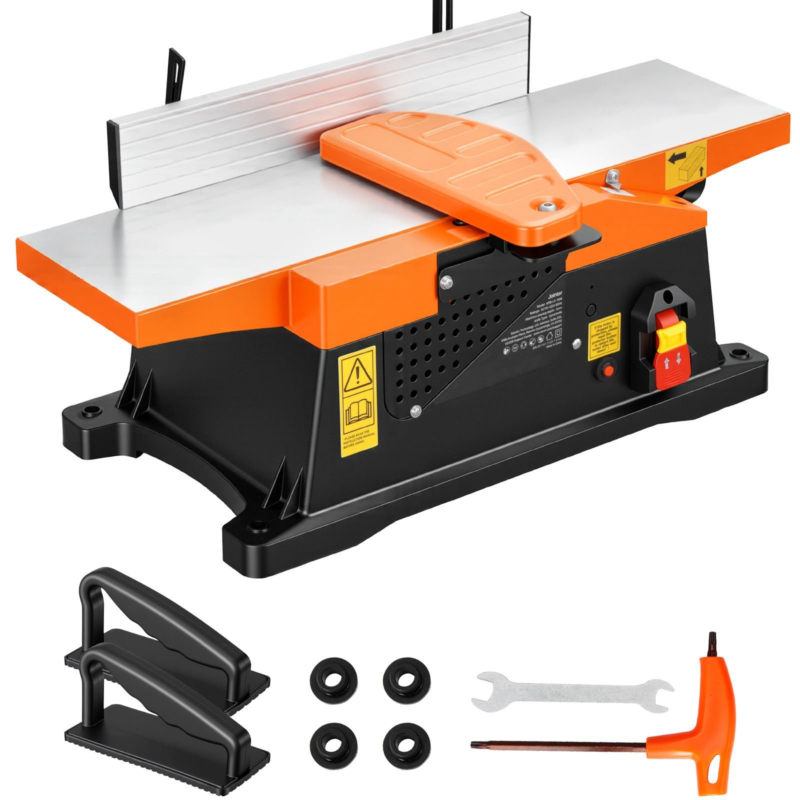 spiral benchtop jointer, 6 in, 2 hp 12000 rpm bench top wood jointer, with 12 blade spiral cutterhead, up to 1/8 in depth, adjustable fence, 6 x 23 in cast aluminum table, for woodworking diy