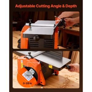 spiral benchtop jointer, 8 inch, 2 hp 8500 rpm bench top wood jointer, with 18 blade spiral cutterhead, extendable cast aluminum table, up to 1/8 in depth, adjustable fence, for woodworking diy