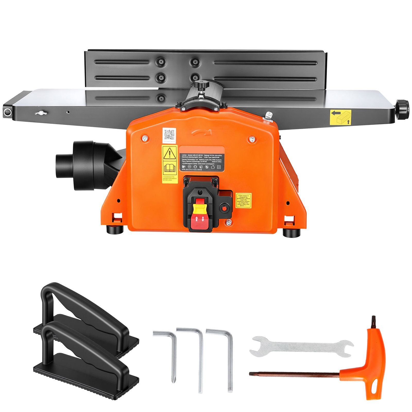 spiral benchtop jointer, 8 inch, 2 hp 8500 rpm bench top wood jointer, with 18 blade spiral cutterhead, extendable cast aluminum table, up to 1/8 in depth, adjustable fence, for woodworking diy