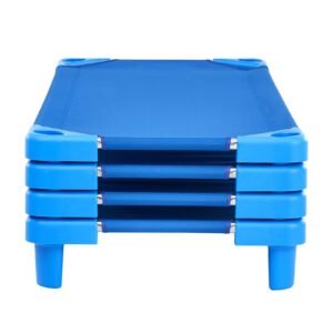 stackable kiddie cot, pack of 4, portable toddler nap cots, standard size 52" l x 23" w daycare cots for kids, preschool classroom daycare beds for sleeping, resting, naptime, blue
