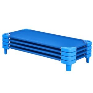 stackable kiddie cot, pack of 4, portable toddler nap cots, standard size 52" l x 23" w daycare cots for kids, preschool classroom daycare beds for sleeping, resting, naptime, blue