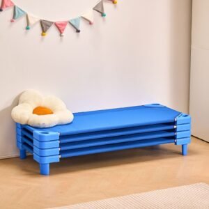 Stackable Kiddie Cot, Pack of 4, Portable Toddler Nap Cots, Standard Size 52" L x 23" W Daycare Cots for Kids, Preschool Classroom Daycare Beds for Sleeping, Resting, Naptime, Blue