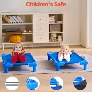 stackable kiddie cot, pack of 6, portable toddler nap cots, standard size 40" l x 23" w daycare cots for kids, preschool classroom daycare beds for sleeping, resting, naptime, blue