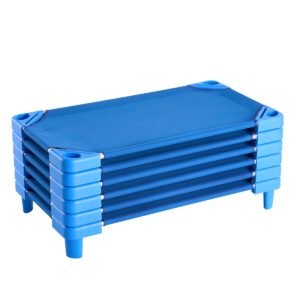 stackable kiddie cot, pack of 6, portable toddler nap cots, standard size 40" l x 23" w daycare cots for kids, preschool classroom daycare beds for sleeping, resting, naptime, blue