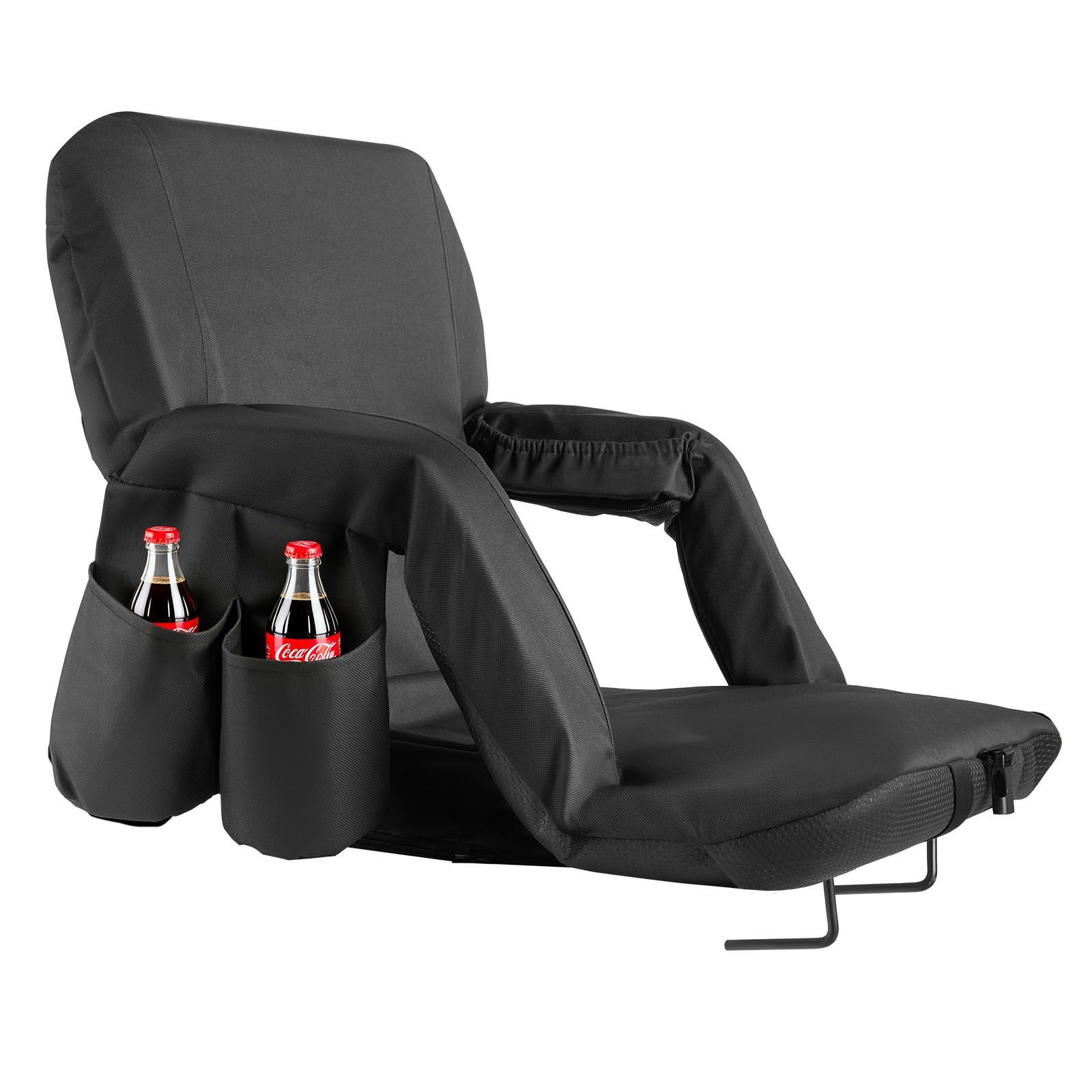 stadium seat, 6 adjustable angle bleacher chair, 2.9'' cushion stadium seat with back support and armrest, wide bleacher chair with hook pocket cupholder for picnics, beach sports, and gaming