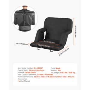 stadium seat, 6 adjustable angle wide bleacher chair, 2.9'' cushion padded stadium seat with armrest and back support, stadiums chair with hook cupholder for picnics, beach sports, and gaming