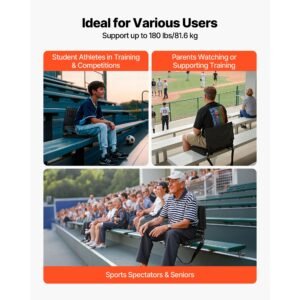 stadium seat, folding bleacher chair with back support and thick cushion, padded stadium seat for bleacher includes shoulder strap, hooks, cup holder, lycra material, side pocket, pp material