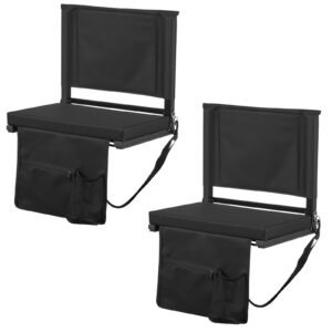 Stadium Seat, Folding Bleacher Seat with Back Support and Thick Cushion, Padded Stadium Seats for Bleacher Includes Shoulder Strap, Hooks, Cup Holder, and Side Pocket, Black Bleachers Chair