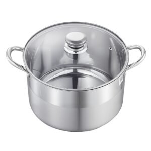 Stainless Steel Stock Pot, 12-Quart Stainless Steel Stockpot with Glass Lid, PFOA-Free, PFAS-Free, Compatible with Gas Stoves, Induction Cooktops, Electric Stoves, for Soups, Stews, and Pasta