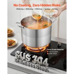 stainless steel stock pot, 16 quart stainless steel stockpot with glass lid, pfoa free, pfas free, compatible with gas stoves, induction cooktops, electric stoves, for soups, stews, and pasta