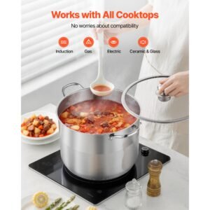 stainless steel stock pot, 16 quart stainless steel stockpot with glass lid, pfoa free, pfas free, compatible with gas stoves, induction cooktops, electric stoves, for soups, stews, and pasta