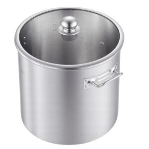 Stainless Steel Stock Pot, 21-Quart Stainless Steel Stockpot with Glass Lid, PFOA-Free, PFAS-Free, Compatible with Gas Stoves, Induction Cooktops, Electric Stoves, for Soups, Stews, and Pasta