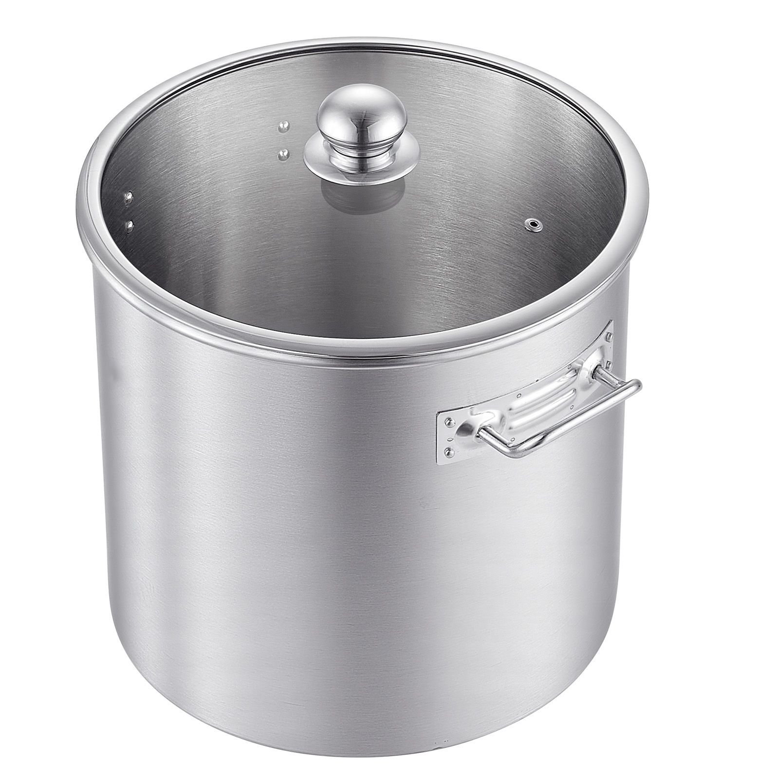 stainless steel stock pot, 21 quart stainless steel stockpot with glass lid, pfoa free, pfas free, compatible with gas stoves, induction cooktops, electric stoves, for soups, stews, and pasta