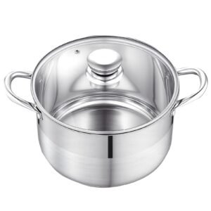 Stainless Steel Stock Pot, 8-Quart Stainless Steel Stockpot with Glass Lid, PFOA-Free, PFAS-Free, Compatible with Gas Stoves, Induction Cooktops, Electric Stoves, for Soups, Stews, and Pasta