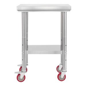 stainless steel table, 24 x 18 inches food prep worktable with wheels, kitchen prep table with adjustable undershelf workstations for commercial kitchen, restaurant, hotel and garage, outdoor