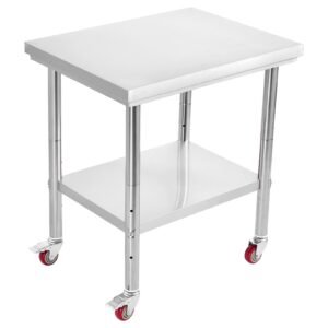 Stainless Steel Table, 24 x 30 Inches Food Prep Worktable with Wheels, Kitchen Prep Table with Adjustable Undershelf Workstations for Commercial Kitchen, Restaurant, Hotel and Garage, Outdoor
