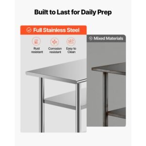 stainless steel work table, 24x36 inch food prep table with 2 shelves and wheels, commercial kitchen workstation, metal heavy duty utility worktable, for restaurant home hotel garage outdoor