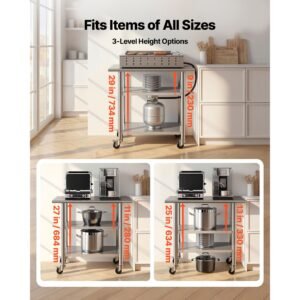 stainless steel work table, 24x36 inch food prep table with 2 shelves and wheels, commercial kitchen workstation, metal heavy duty utility worktable, for restaurant home hotel garage outdoor