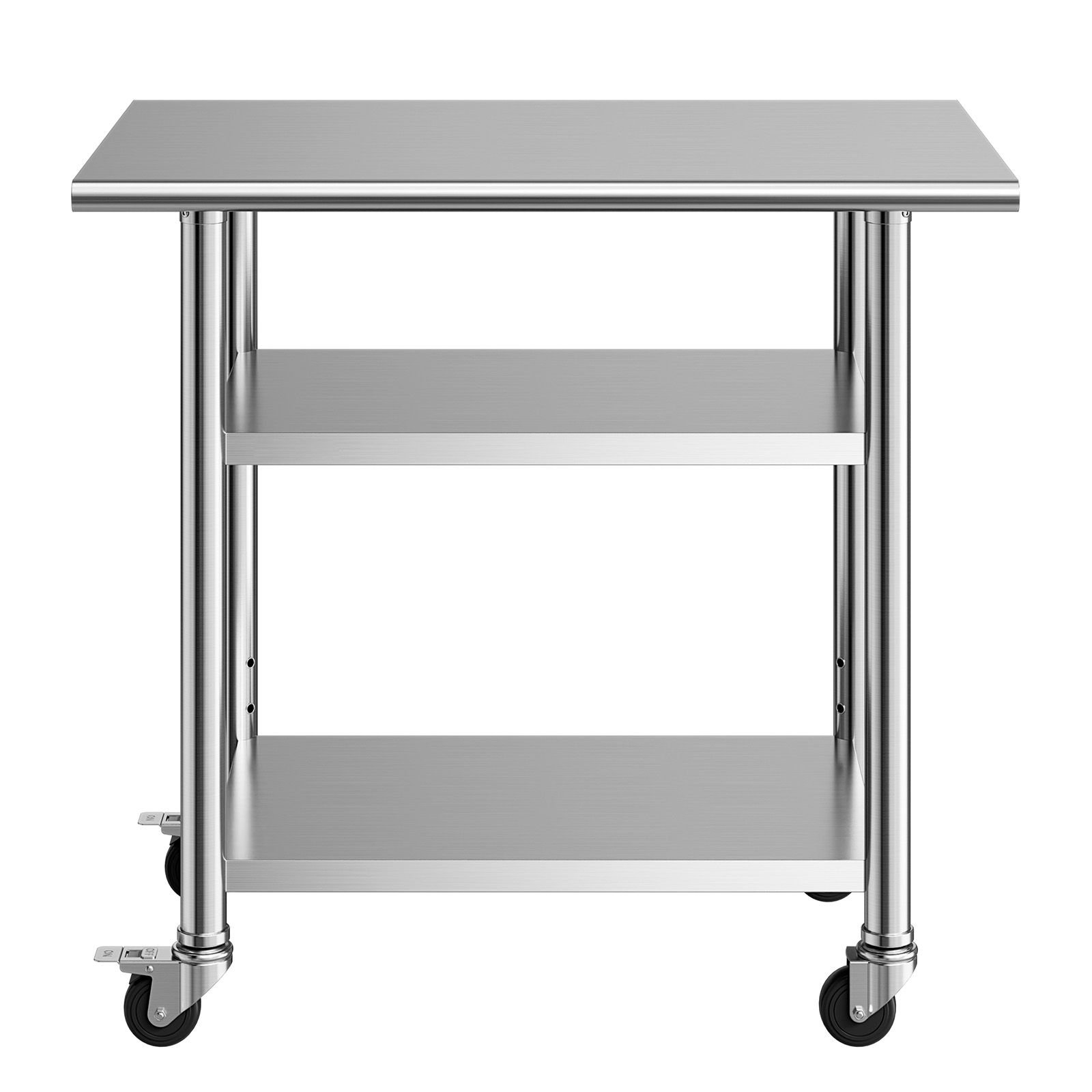 stainless steel work table, 24x36 inch food prep table with 2 shelves and wheels, commercial kitchen workstation, metal heavy duty utility worktable, for restaurant home hotel garage outdoor