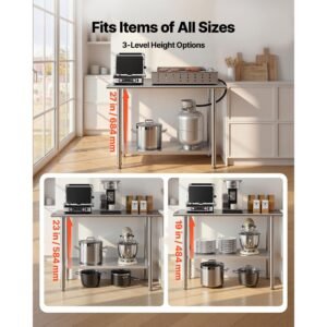 stainless steel work table, 24x48 inch food prep table, commercial kitchen workstation with adjustable undershelf, metal heavy duty utility worktable, for restaurant home hotel garage outdoor