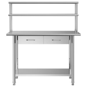 Stainless Steel Work Table, 24x48 Inch Food Prep Table with Overshelves and 2 Drawers, Commercial Kitchen Workstation with Adjustable Undershelf, Metal Utility Worktable, for Restaurant Garage